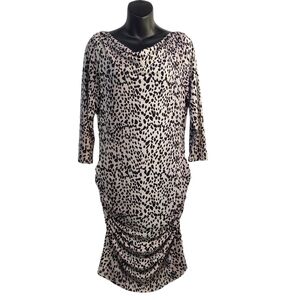Jennifer Lopez Women's Leopard Print 3/4 Sleeves Stretch Bodycon Dress Size L